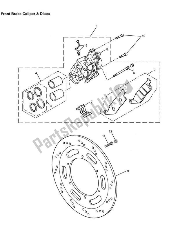 All parts for the Front Brake Caliper And Disc of the Triumph America Carburettor 790 2002 - 2007